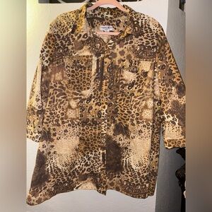 Caribbean Joe Brown Animal Print Shirt